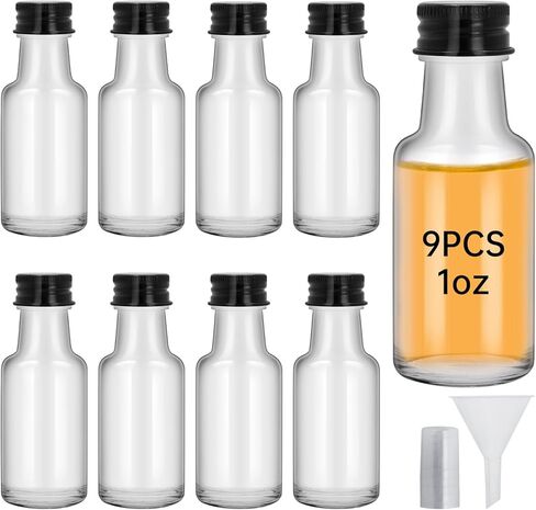 12Pcs 1oz Mini Glass Liquor Bottles with Lids Small Glass Wine Bottles Reusable Empty Alcohol Bottle with Aluminum Black Screw Cap for Christmas Birthday Weddings Party Favors 30 ml (12) in Saudi Arabia