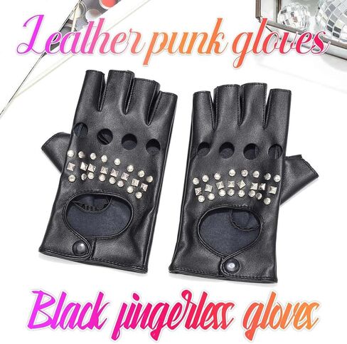 Black Leather Punk Gloves Fingerless Driving Motorcycle Gloves Costume Accessories for in Saudi Arabia