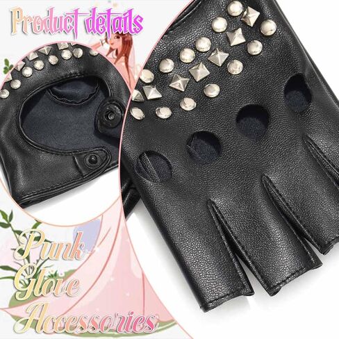 Black Leather Punk Gloves Fingerless Driving Motorcycle Gloves Costume Accessories for in Saudi Arabia