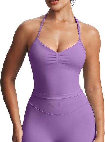 Aoxjox Workout Seamless Sleeveless for Women Adjustable Halter Impact Longline Strappy Top Gym Yoga Crop Tanks in Saudi Arabia