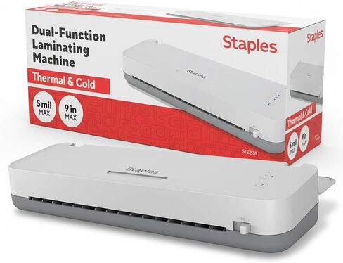 Staples 9-Inch Thermal Laminator Machine, Fast Warm-Up, Jam-Free Technology, Laminates Letter/ID/Photo Size, White/Gray in Saudi Arabia