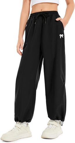 الفتيات السراويل القوس التطريز المسار البضائع السراويل Y2K واسعة الساق الرباط رياضية ركض Sweatpants مع جيوب 5-14Y in Kuwait