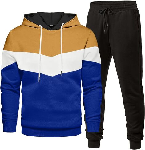 Jmierr Men's Hoodie Tracksuit 2 قطع مجموعة ألوان حداثة بلوك Pullover Fleece Hoodies طويلة الأكمام in Kuwait