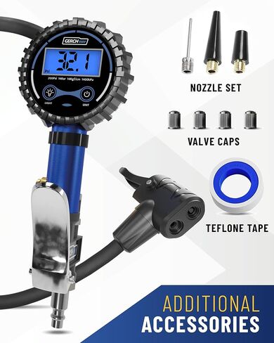 Presta Valve Air Chuck - نفخ إطارات الدراجات الرقمية مع مقياس الضغط - Schrader إلى محول Presta Valve لضاغط الهواء in Kuwait