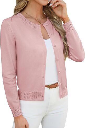 GRACE KARIN Womens Cropped Cardigan Sweaters Trendy Lightweight Shrugs Button Up Long Sleeve Knit Tops in Saudi Arabia