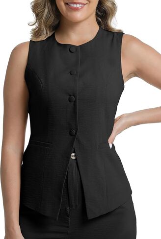 V VOCNI Suit Vest Tops for Women Waistcoat Dressy Casual Sleeveless Button Trendy Fashion Blazer Vest Top in Saudi Arabia
