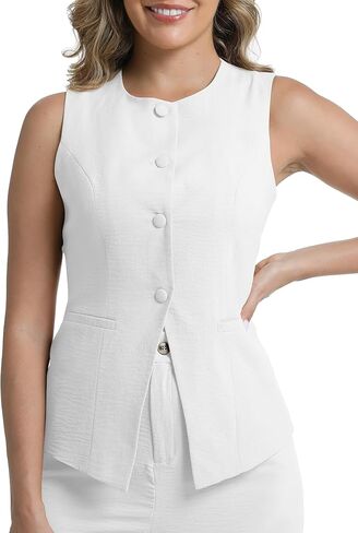 V VOCNI Suit Vest Tops for Women Waistcoat Dressy Casual Sleeveless Button Trendy Fashion Blazer Vest Top in Saudi Arabia