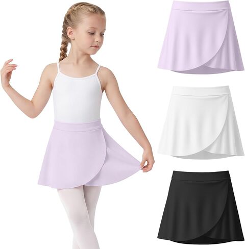3 Pack Girl's Ballet Skirts Toddler Wrap Dance Ballerina Dress Cross Over Pull on Elastic Waist Yoga 2-12 Years in Saudi Arabia