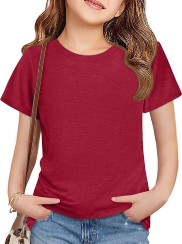 ZDC Girls Short Sleeve Shirts Kids Crewneck Soft T-Shirts Summer Tees 5-14 Years in Saudi Arabia