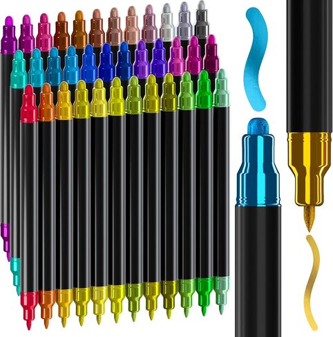 ARTISTRO 36 Acrylic Paint Markers for Rock, Fabric, Wood, Glass, Decoration - Dual-Tip Paint Pens for Coloring Books for Adults, Teens, Kids - Art and Craft Supplies Kit - Gift Idea in Saudi Arabia