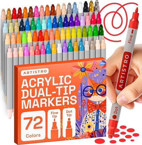 ARTISTRO 36 Acrylic Paint Markers for Rock, Fabric, Wood, Glass, Decoration - Dual-Tip Paint Pens for Coloring Books for Adults, Teens, Kids - Art and Craft Supplies Kit - Gift Idea in Saudi Arabia