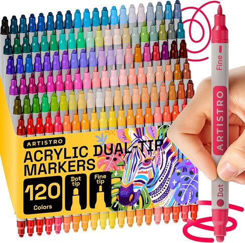 ARTISTRO 36 Acrylic Paint Markers for Rock, Fabric, Wood, Glass, Decoration - Dual-Tip Paint Pens for Coloring Books for Adults, Teens, Kids - Art and Craft Supplies Kit - Gift Idea in Saudi Arabia