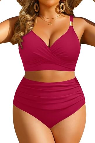 Aqua Eve Plus Size Swimsuit من قطعتين - نساء عالي الخصر البطن بدلة السباحة 2025 ملابس السباحة in Saudi Arabia