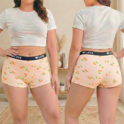 Plus Size Women's Boyshort Underwear Soft Breathable Stretchy Pastel Fruit Print Boxer Brief for Women Lounge Wear in Saudi Arabia