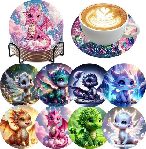 8PCS Diamond Art Coasters with Holder, DIY Cactus Diamond Painting Coasters Kits for Adults, Non Slip Cactus Mosaic Dot Painting Coaster Gift Set for Beginners 4x4 Inch in Saudi Arabia