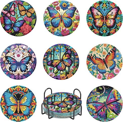 8PCS Diamond Art Coasters with Holder, DIY Cactus Diamond Painting Coasters Kits for Adults, Non Slip Cactus Mosaic Dot Painting Coaster Gift Set for Beginners 4x4 Inch in Saudi Arabia
