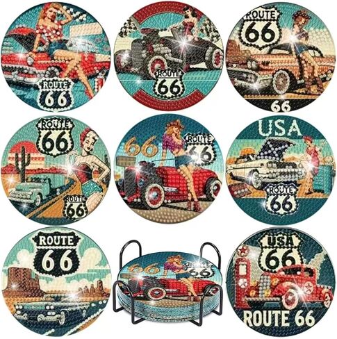 8PCS Diamond Art Coasters with Holder, DIY Cactus Diamond Painting Coasters Kits for Adults, Non Slip Cactus Mosaic Dot Painting Coaster Gift Set for Beginners 4x4 Inch in Saudi Arabia