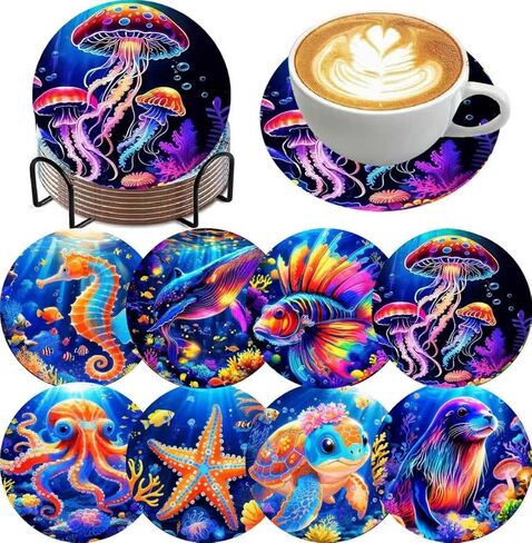 8PCS Diamond Art Coasters with Holder, DIY Cactus Diamond Painting Coasters Kits for Adults, Non Slip Cactus Mosaic Dot Painting Coaster Gift Set for Beginners 4x4 Inch in Saudi Arabia