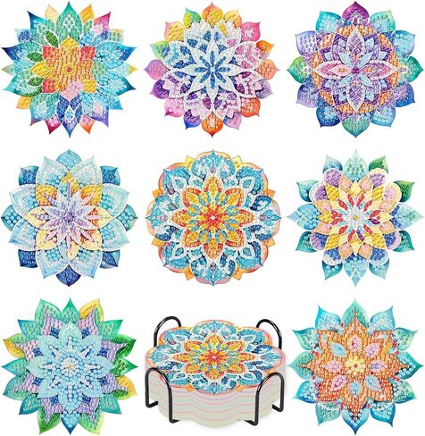 8PCS Diamond Art Coasters with Holder, DIY Cactus Diamond Painting Coasters Kits for Adults, Non Slip Cactus Mosaic Dot Painting Coaster Gift Set for Beginners 4x4 Inch in Saudi Arabia