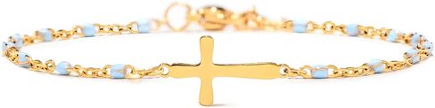 STORYJEWELLERY سوار متقاطع للنساء، أساور ساحرة مطلية بالذهب، سوار الإيمان بسلسلة مطرزة باللون الأزرق، مجوهرات مسيحية للنساء، هدايا دينية، هدايا التأكيد والمعمودية in Kuwait