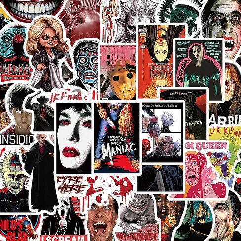 50 قطعة من ملصقات الرعب السينمائية المخيفة من الفينيل ملصقات مقاومة للماء للهاتف المحمول والكمبيوتر المحمول وخوذة المجلات وDIY in Saudi Arabia