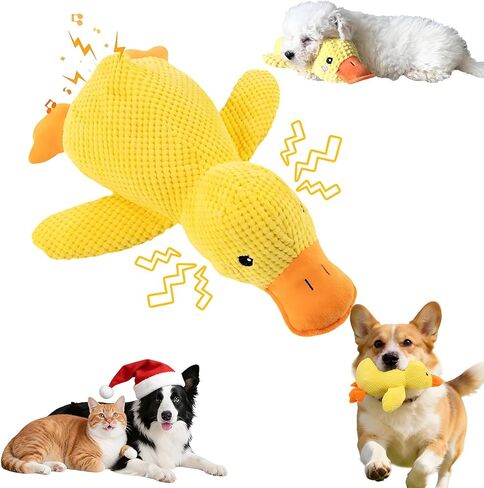 Durable Quacking Duck Dog Toy - Interactive Plush Chew Toy for Anxiety Relief & Fun Play with Cats & Dogs, Pets Only (Yellow, Medium) in Saudi Arabia