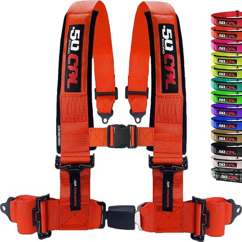 1pc 4 Point Harness for Bucket Seat, Push Release, 10 Color Options, Racing Harness, Race Car, Off Road, UTV, RZR (2in Orange) in Saudi Arabia