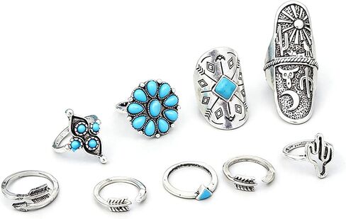 Turquoise Stackable Rings Set Western Jewelry for Women Vintage Ring Set Boho Rings Knuckle Stuff Turquoise Western Jewelry for Women Birthday Christmas Gifts 2025 Stocking Stuffers Birthday Christmas Gifts 2025 Stocking Stuffers in Saudi Arabia