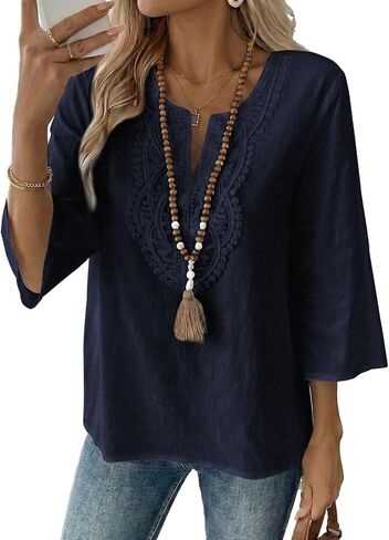 EVALESS Boho Tops for Women Blouses Dressy Casual V Neck 3/4 Sleeve Shirts Spring Outfits Trendy Vacation Clothes in Saudi Arabia