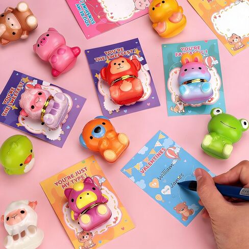 28 Pack Valentines Day Gifts for Kids Classroom Mochi Squishies Fidget Toys Filled Heart & Valentines Day Cards for Kids School, Valentines for Class Exchange Gifts School Party Favors for Boys Girls in Saudi Arabia