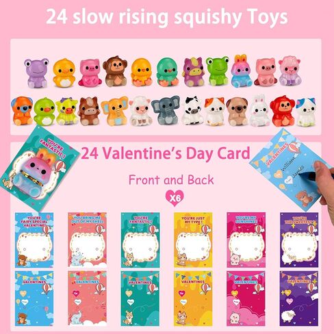 28 Pack Valentines Day Gifts for Kids Classroom Mochi Squishies Fidget Toys Filled Heart & Valentines Day Cards for Kids School, Valentines for Class Exchange Gifts School Party Favors for Boys Girls in Saudi Arabia