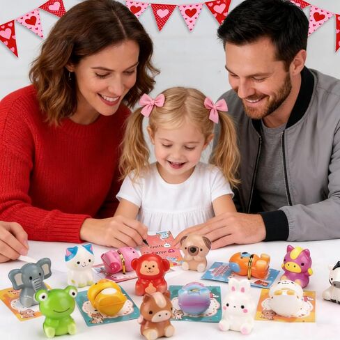 28 Pack Valentines Day Gifts for Kids Classroom Mochi Squishies Fidget Toys Filled Heart & Valentines Day Cards for Kids School, Valentines for Class Exchange Gifts School Party Favors for Boys Girls in Saudi Arabia
