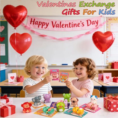 28 Pack Valentines Day Gifts for Kids Classroom Mochi Squishies Fidget Toys Filled Heart & Valentines Day Cards for Kids School, Valentines for Class Exchange Gifts School Party Favors for Boys Girls in Saudi Arabia