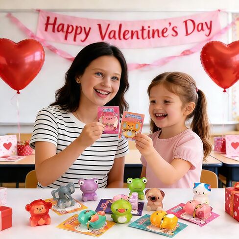 28 Pack Valentines Day Gifts for Kids Classroom Mochi Squishies Fidget Toys Filled Heart & Valentines Day Cards for Kids School, Valentines for Class Exchange Gifts School Party Favors for Boys Girls in Saudi Arabia