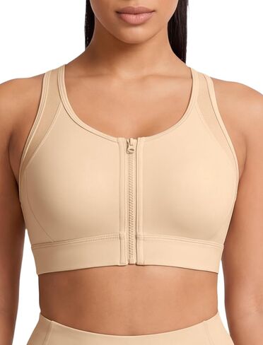 Yvette Front Zip Sports Bras for Women High Impact Mesh Racerback Full Support Sports Bra Plus Size for Running in Saudi Arabia