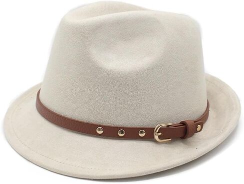 قبعات فيدورا قصيرة الحافة للرجال والنساء، قبعات فيدورا من الجلد السويدي مع إبزيم حزام، قبعات بنما تريلبي in Kuwait