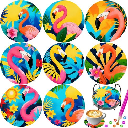 Diamond Art Coasters 8 Pack with Holder DIY Diamond Painting Coasters Crafts Diamond Art Kits for Adults Beginners Gifts for Women Man 4X4 in (Cactus-8pc) in Saudi Arabia