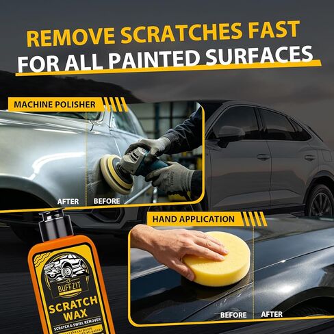 مركب مزيل خدوش السيارة وتلميعها - يزيل بفعالية الخدوش الخفيفة والطلاء الضبابي والعلامات الدوامية، ويشمل الإسفنج والمناشف، 100 مل/3.4 أونصة in Kuwait