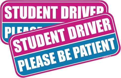 HTH Inc Student Driver Driver Magnet للسيارة - انعكاس للغاية ، يرجى التحلي بمغناط سائق الطالب للمتعلمين ، علامة سلامة مركبة المتعلم الجديدة (10 × 4 بوصة ، 2 -PCS) in Kuwait