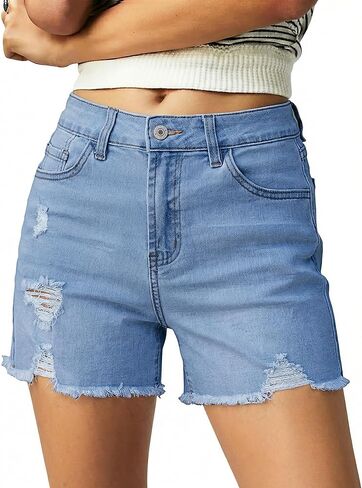 luvamia Jean Shorts for Women Trendy High Waisted Ripped Distressed Raw Hem Stretchy Denim Shorts Country Concert Outfit in Saudi Arabia