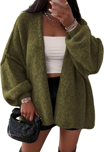 ATHMILE Womens Fall Oversized Cardigan Sweaters Long Lantern Sleeve Knit Open Front Lightweight Winter Fashion Clothes 2025 in Saudi Arabia