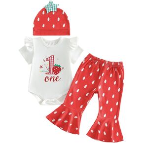 مجموعة ملابس عيد الميلاد الأول للفتيات بأكمام طويلة وياقة دائرية وأحرف من النوع الثقيل رومبير الفراولة مضيئة السراويل عقال in Kuwait