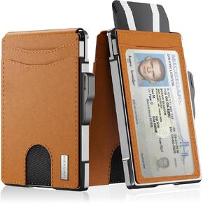 umoven Wallet for Men - Slim Leather RFID Blocking Bifold Minimalist Wallet with Metal Pop-Up Card Holder, Money Clip, Credit Card Slots - Men's Wallet, Carbon Fiber in Saudi Arabia