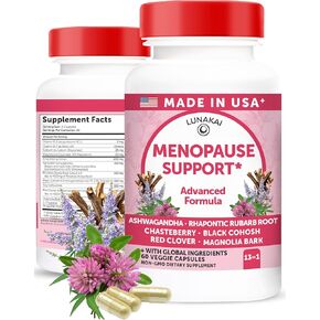 صنعت Lunakai USA مكملات انقطاع الطمث الطبيعية للنساء-13 في 1 في -1 راحة انقطاع الطمث للهبات الساخنة ، والتعرق الليلي ، ودعم النوم والمزاج ، 60ct in Kuwait