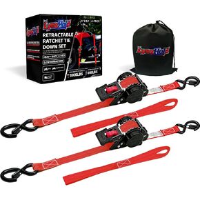 Retractable Ratchet Straps (4-Pack) - 1 Inch x 13 Feet (1,800lb Break Strength) - Auto Self Retracting Tie Down Straps for Truck, Cargo Trailer, Motorcycle, ATV, UTV - Black in Kuwait
