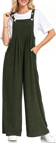 ALSOGO Womens Casual Corduroy Overalls Baggy Pants Wide Leg Jumpsuits Adjustable Straps Rompers with Pockets in Saudi Arabia