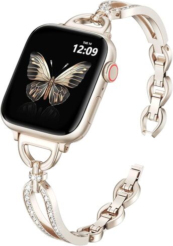 سوار MOFREE معدني نحيف متوافق مع أحزمة ساعة Apple للنساء 38 مم/40 مم/41 مم/42 مم (السلسلة 11/10)، حزام سوار رفيع لساعة iWatch SE/9/8/7/6/5/4/3/2/1، خفيف الوزن للنساء ذهبي in Kuwait