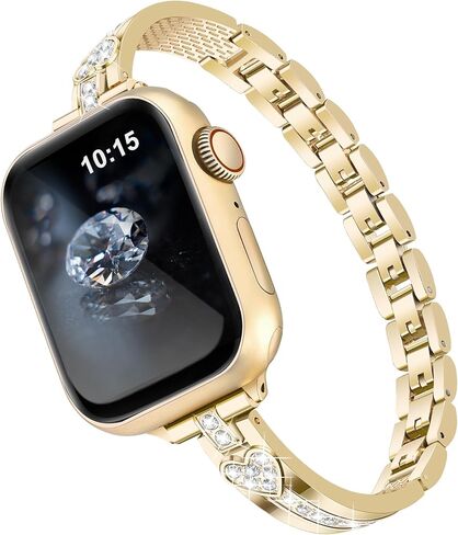سوار MOFREE معدني نحيف متوافق مع أحزمة ساعة Apple للنساء 38 مم/40 مم/41 مم/42 مم (السلسلة 11/10)، حزام سوار رفيع لساعة iWatch SE/9/8/7/6/5/4/3/2/1، خفيف الوزن للنساء ذهبي in Kuwait