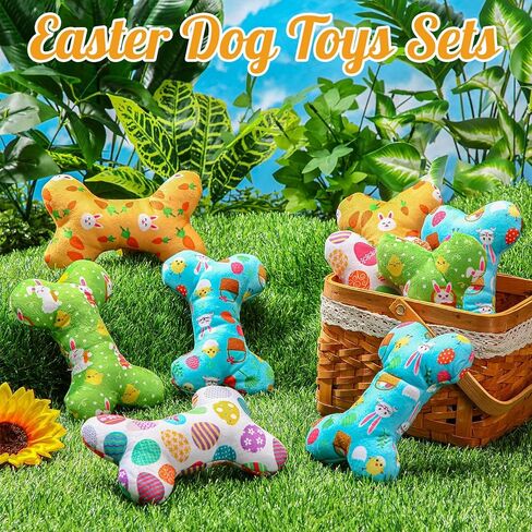 12 Pack Easter Dog Toys Squeaky Bone Plush Durable Cute Interactive Dog Stuffed Chew Toys with Egg Bunny Pattern for Playing Training Teeth Cleaning in Saudi Arabia