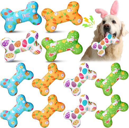 12 Pack Easter Dog Toys Squeaky Bone Plush Durable Cute Interactive Dog Stuffed Chew Toys with Egg Bunny Pattern for Playing Training Teeth Cleaning in Saudi Arabia